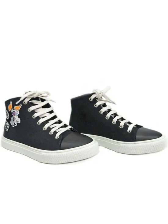 Hermes Iriko High Cut Sneakers 38 Black Canvas Leather